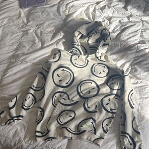 H&M Cream and Black Smiley Hoodie